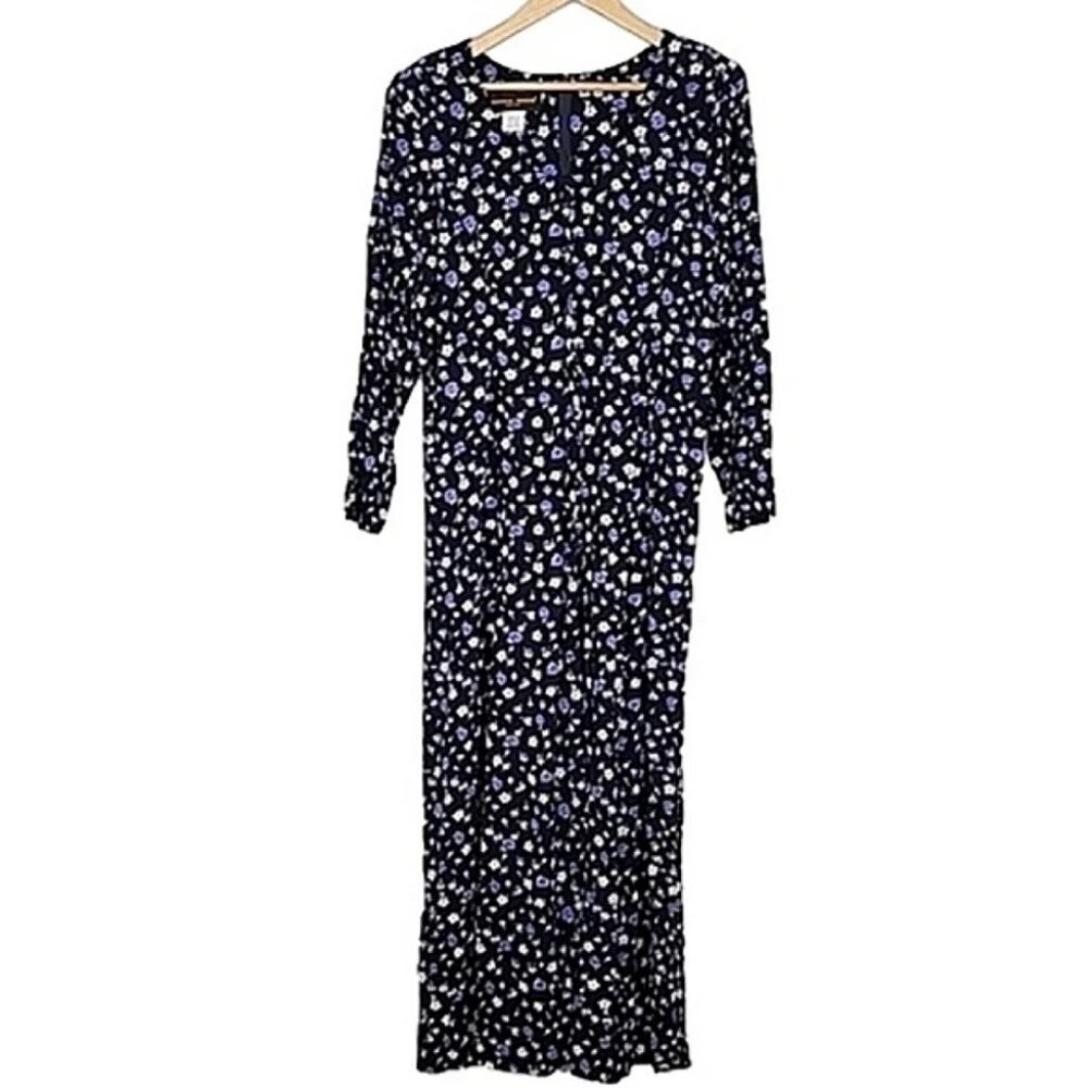 Donna Ricco New York Vintage 80's Jumpsuit Navy Floral Print Lightweight Size 14